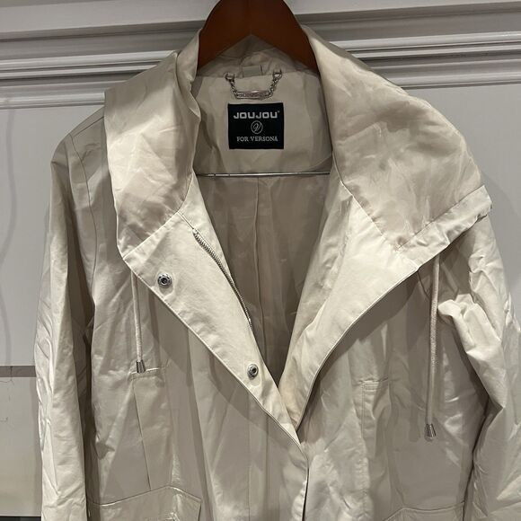 Jou Jou For Versona Women’s Hooded Jacket Cream Lightweight Windbreaker Parka XL - Picture 2 of 11